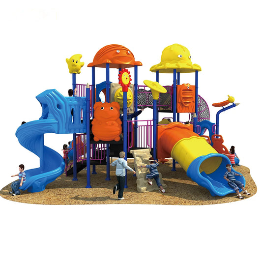 Vista frontal mobiliario parque infantil