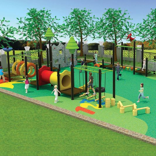 Render de mobiliario para parque infantil 