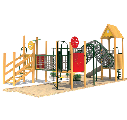 Vista frontal de juegos infantiles urbanos